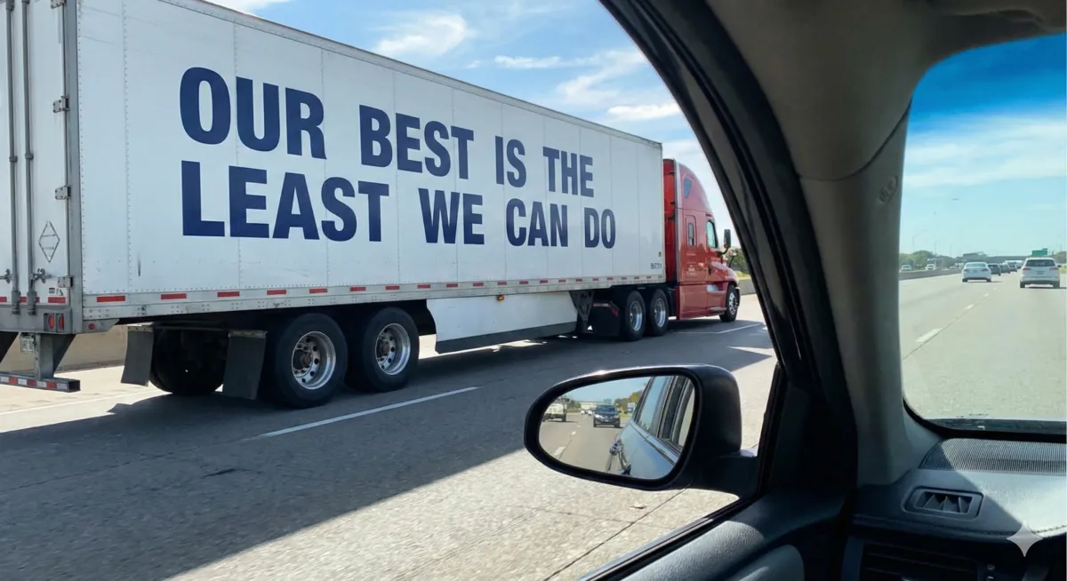 Truck on Highway With SLogan on Side