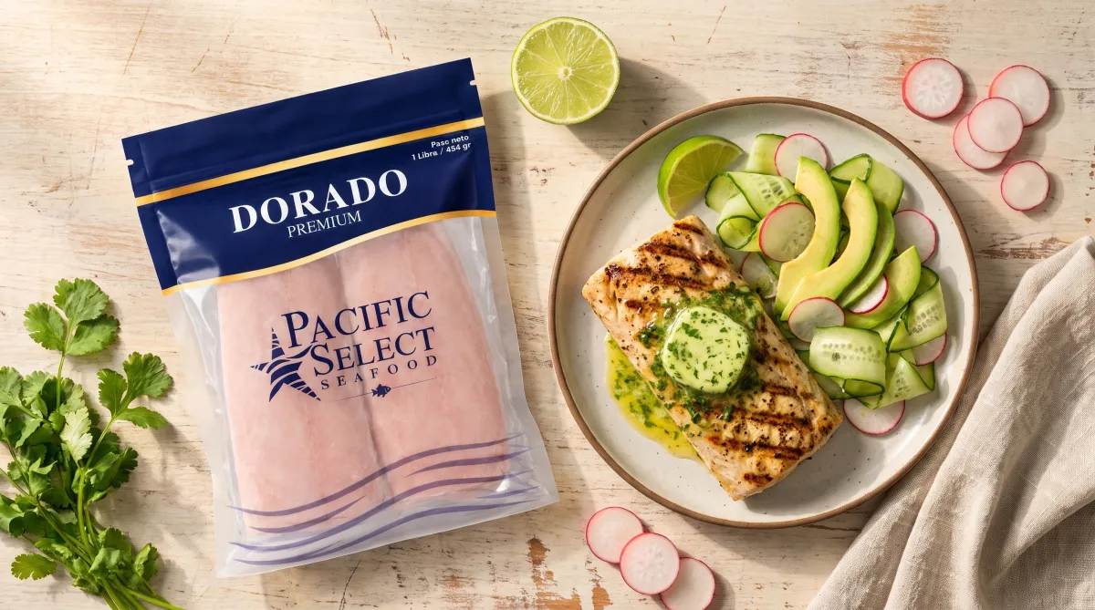 Dorado a la parrilla con mantequilla de cilantro