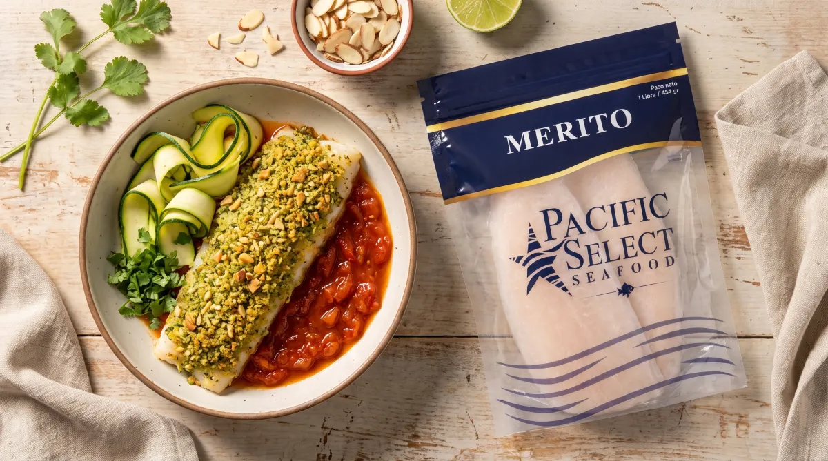 Mérito al horno con almendra y hogao