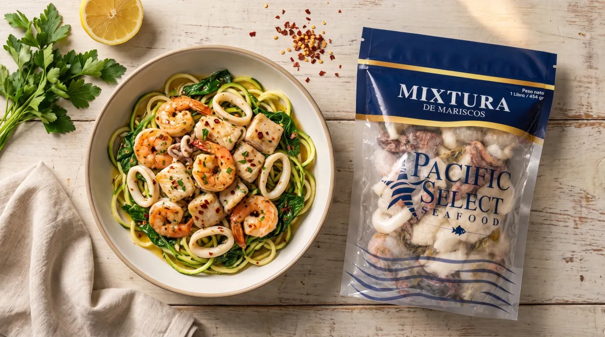 Mixtura al ajillo con zucchini y espinaca
