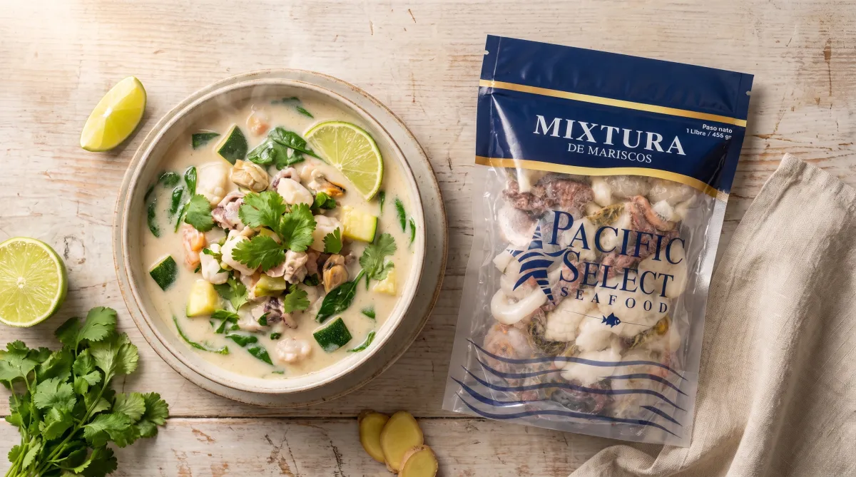 Sopa caribeña de mariscos, coco y jengibre