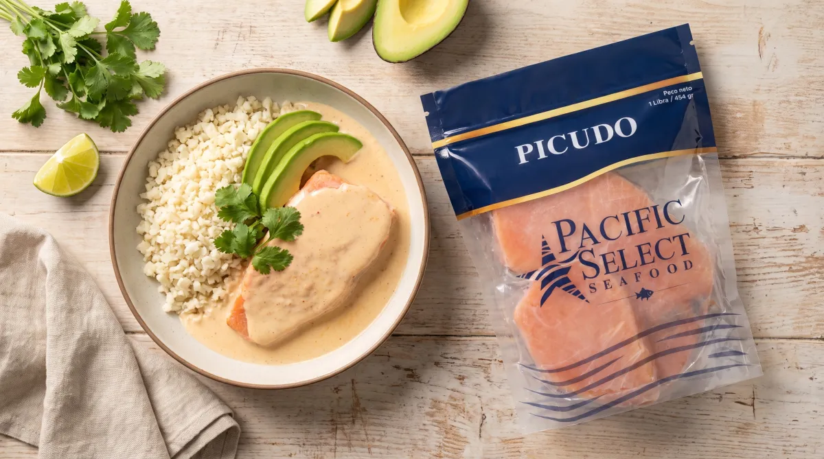 Picudo encocado con arroz de coliflor