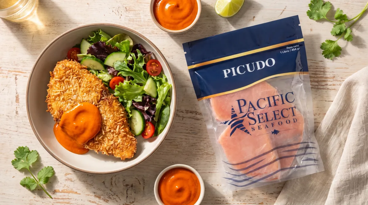 Picudo en costra de coco y salsa de rocoto