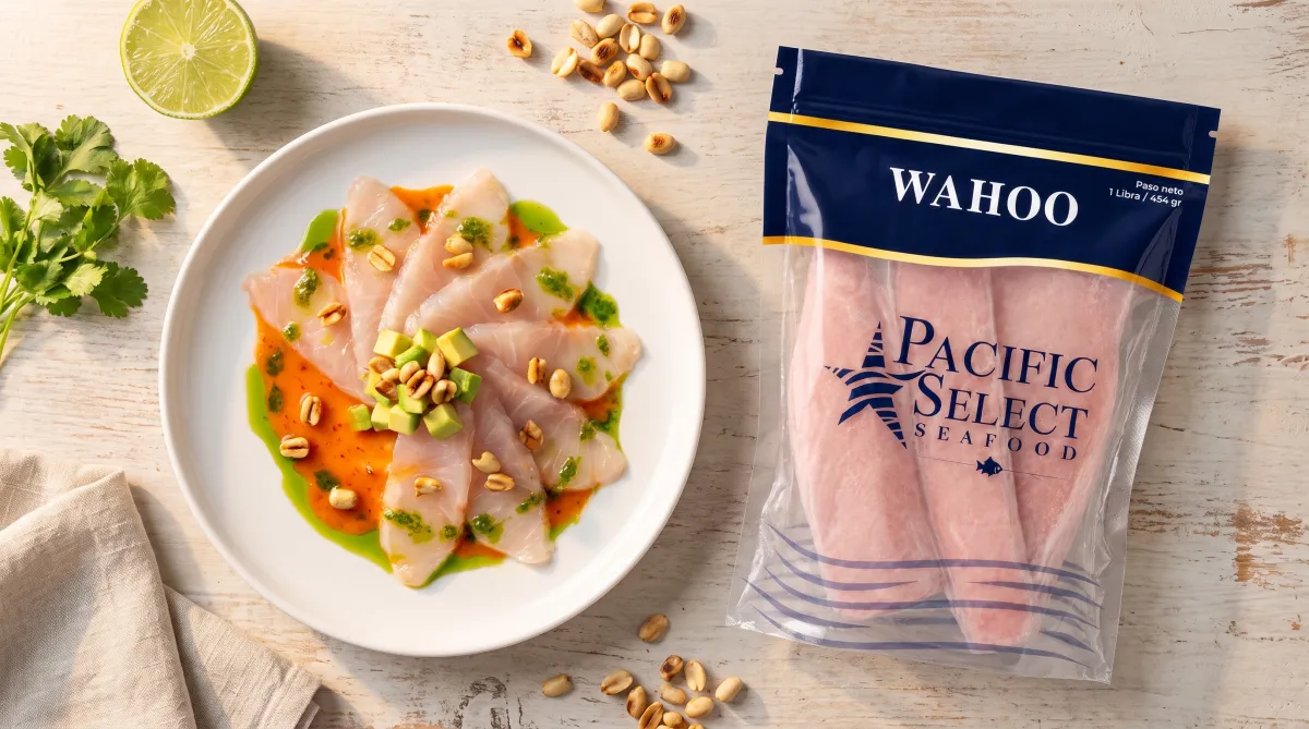 Tiradito de wahoo con rocoto y aceite de cilantro
