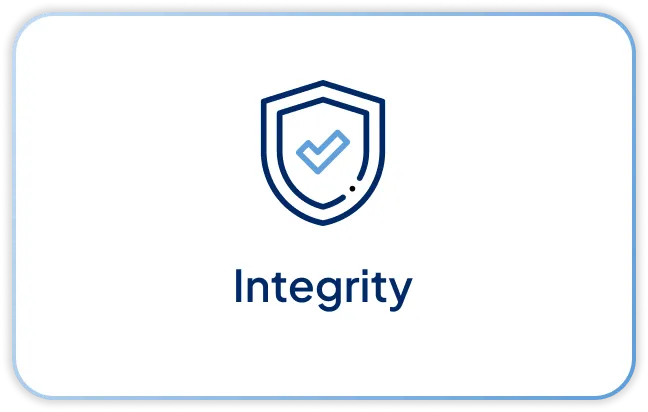 Shield icon with checkmark and text “Integrity."