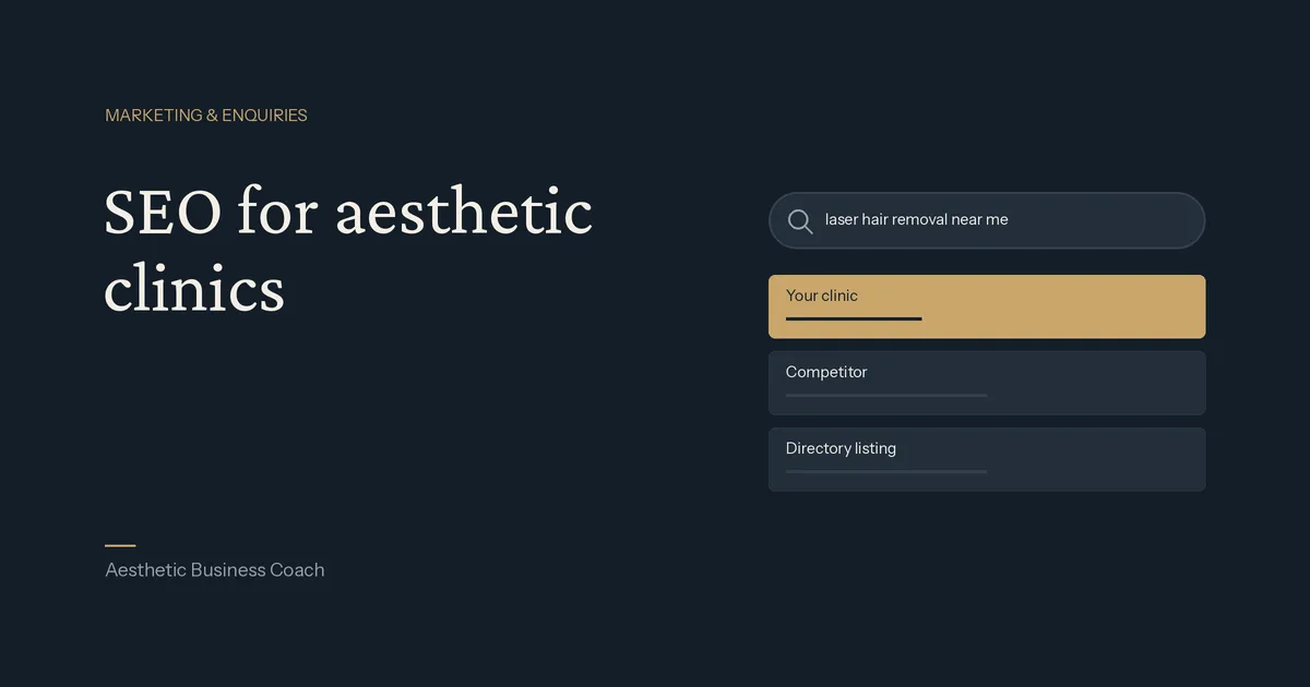 Search bar with a treatment query and results list where the clinic's own page ranks first