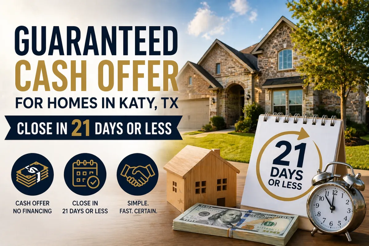 Guaranteed Cash Offer for Homes in Katy TX | Close in 21 Days