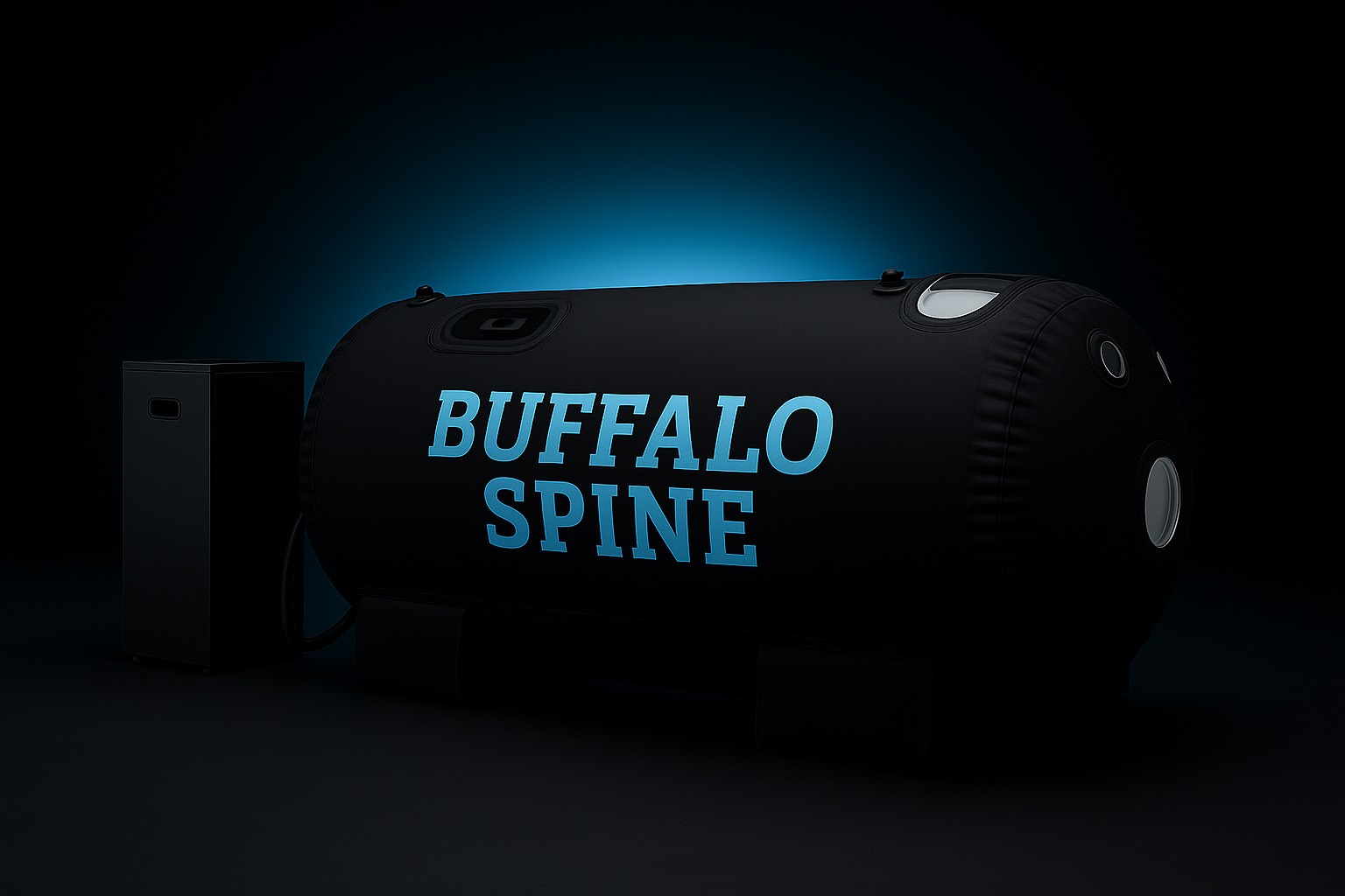 A close-up of a hyperbaric chamber control panel with digital readouts, a gloved technician adjusting settings, and a patient visible through the chamber window, all in a high-tech, clean environment. 3:2 aspect ratio.