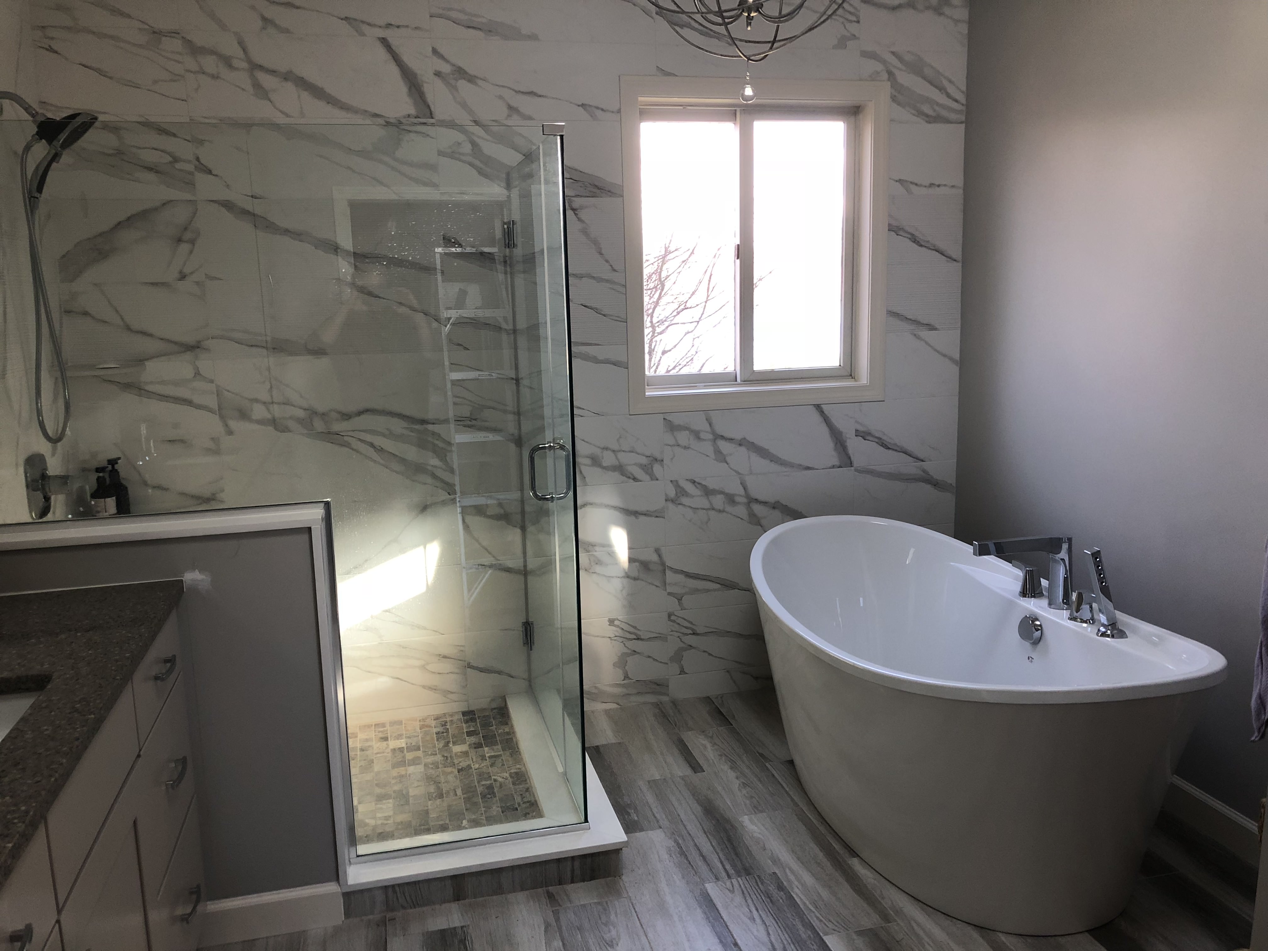 New tile in a remodeled bathroom in Worcester, MA