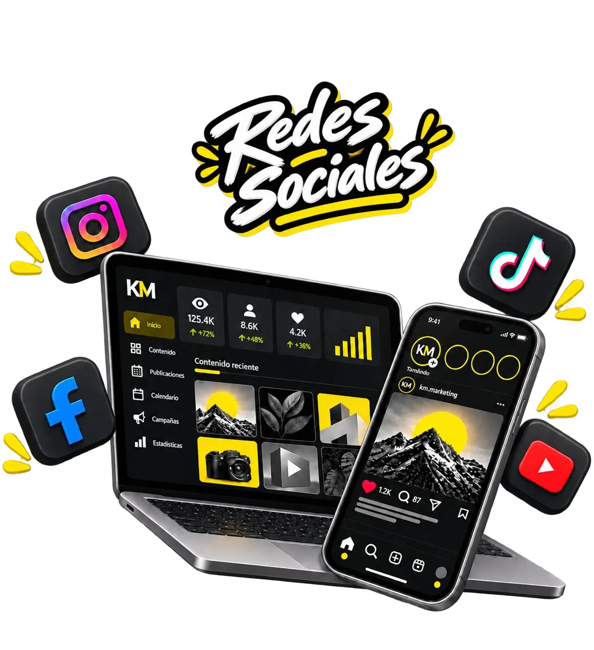 Gestión de redes sociales con diseño, contenido, programación, administración y campañas digitales