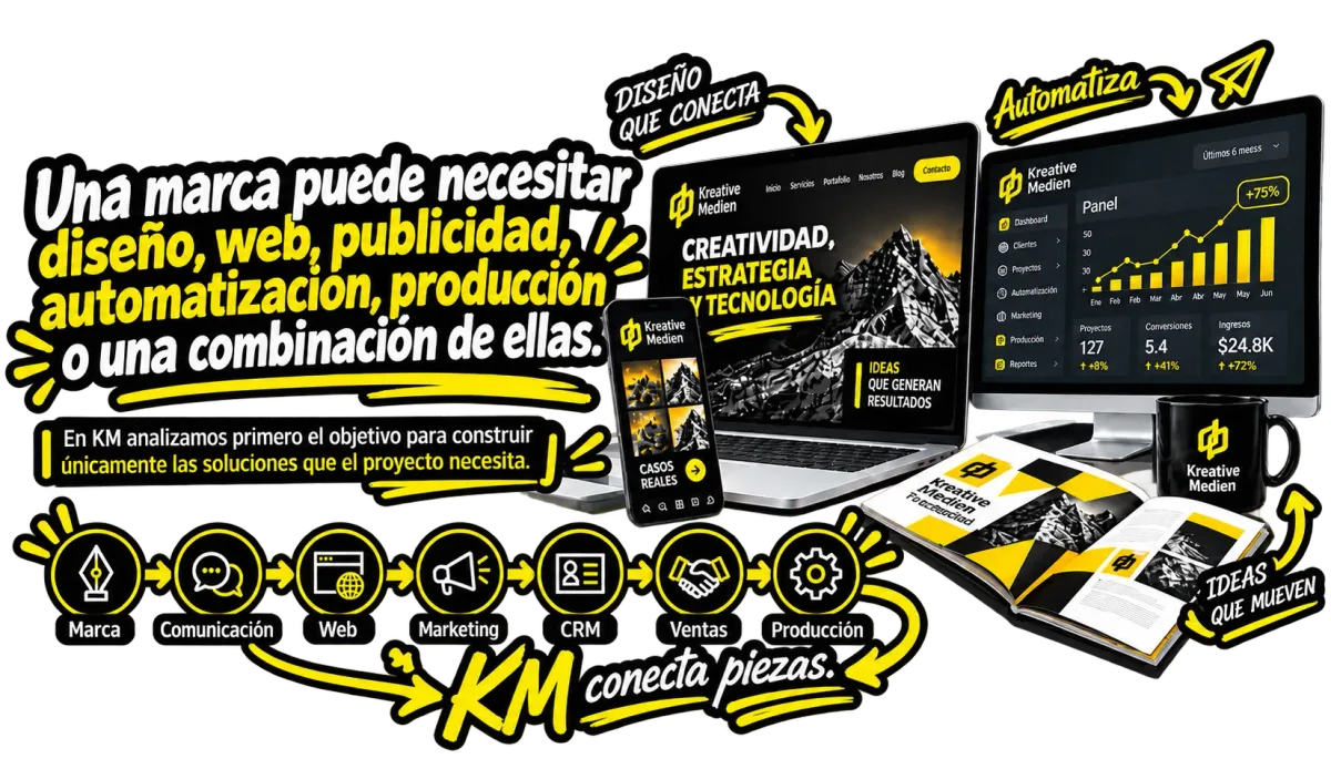 Plan Integral KM para conectar diseño, contenido, web, automatización y publicidad en una misma estrategia