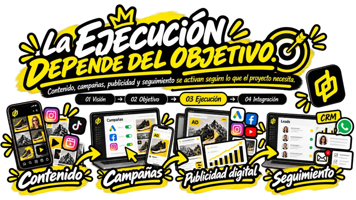 Ejecución de marketing y publicidad de Kreative Medien según objetivos, campañas, contenidos, pauta y seguimiento