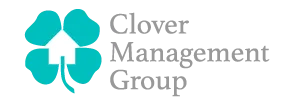 Turquoise clover leaf with a white hose in center for Clover Management Group Logo