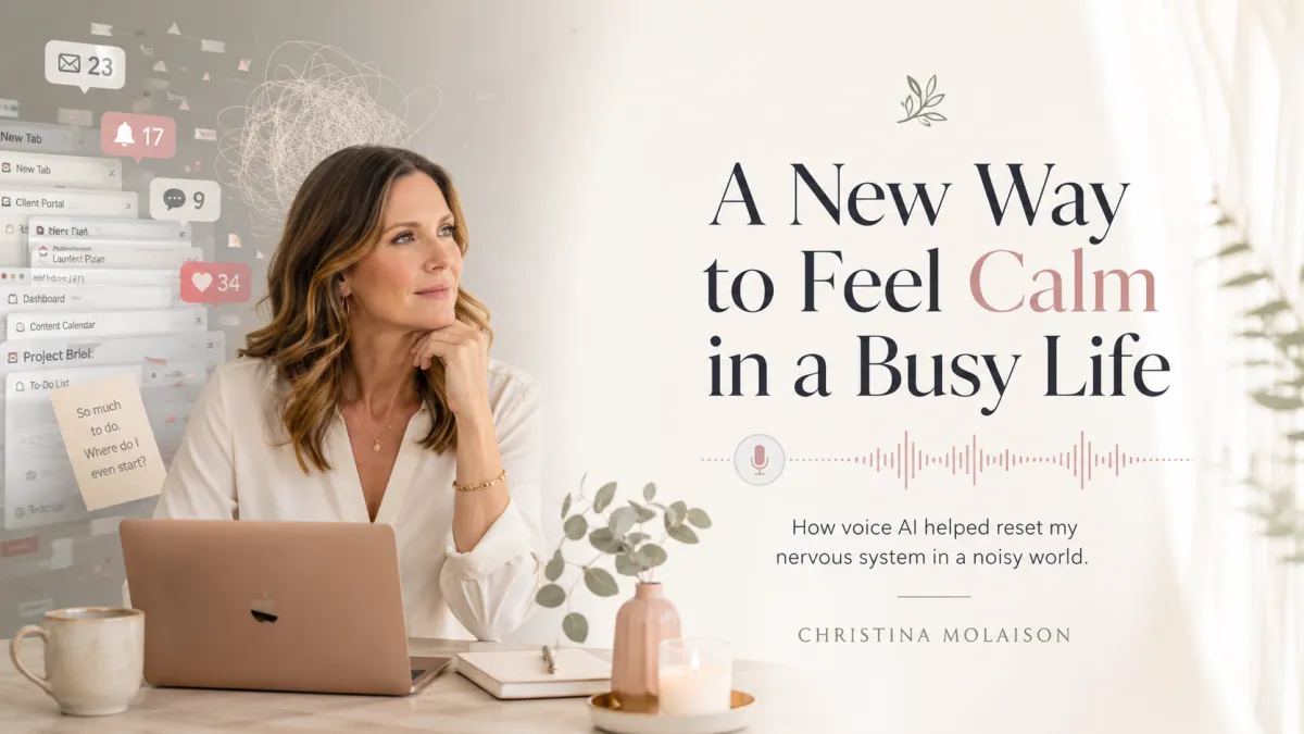 Business owner using voice AI on a smartphone to reduce screen time and reset their nervous system