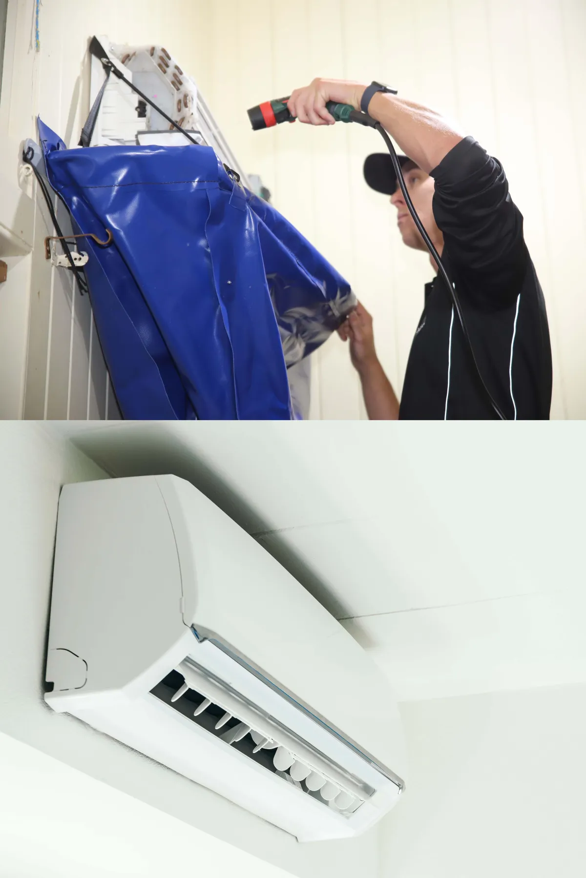 Millzy deep cleaning an indoor air-conditioning unit