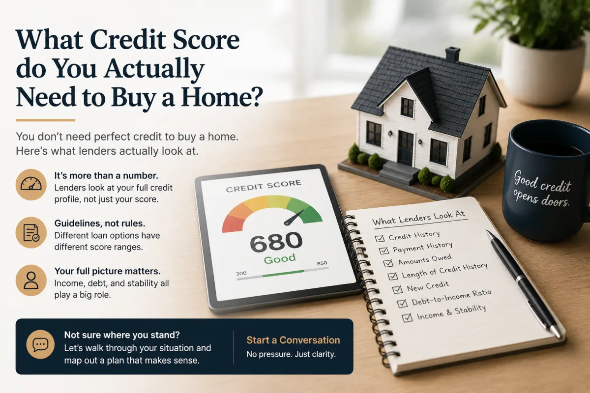 Credit score and home buying concept with house model and financial checklist