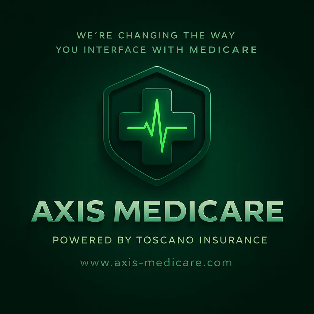 A diverse, smiling senior woman and a young advisor in a modern, softly lit office, reviewing Medicare options on a tablet. The setting is welcoming, with blue tech accents and a sense of trust and dignity.