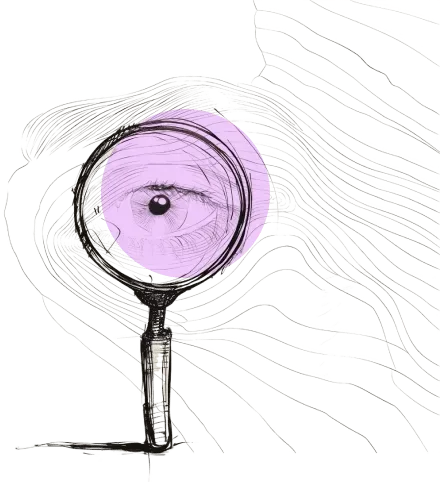 drawing of an eye with maginfier