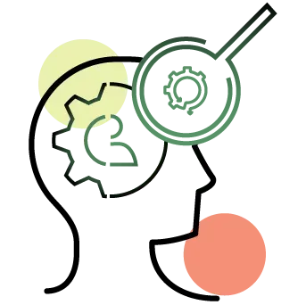 icon of magnifying the brain of the user to understand the insights and their biases