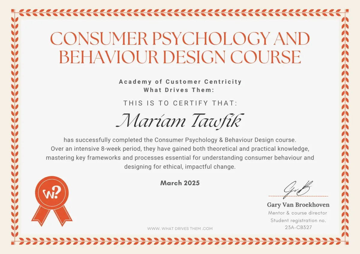Consumer Psychology & Behaviour Design cerification