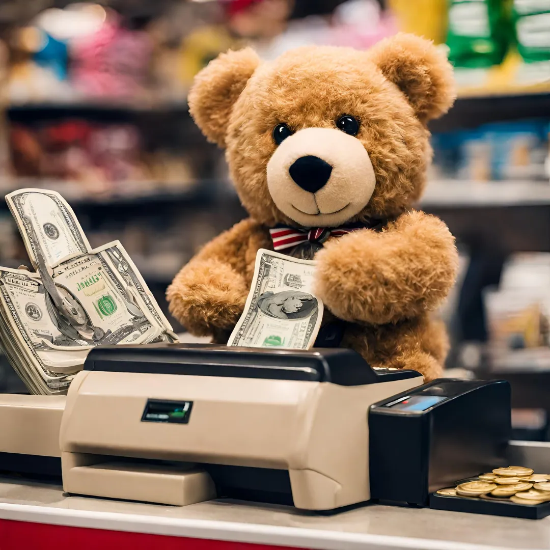 toy bear giving cash refund