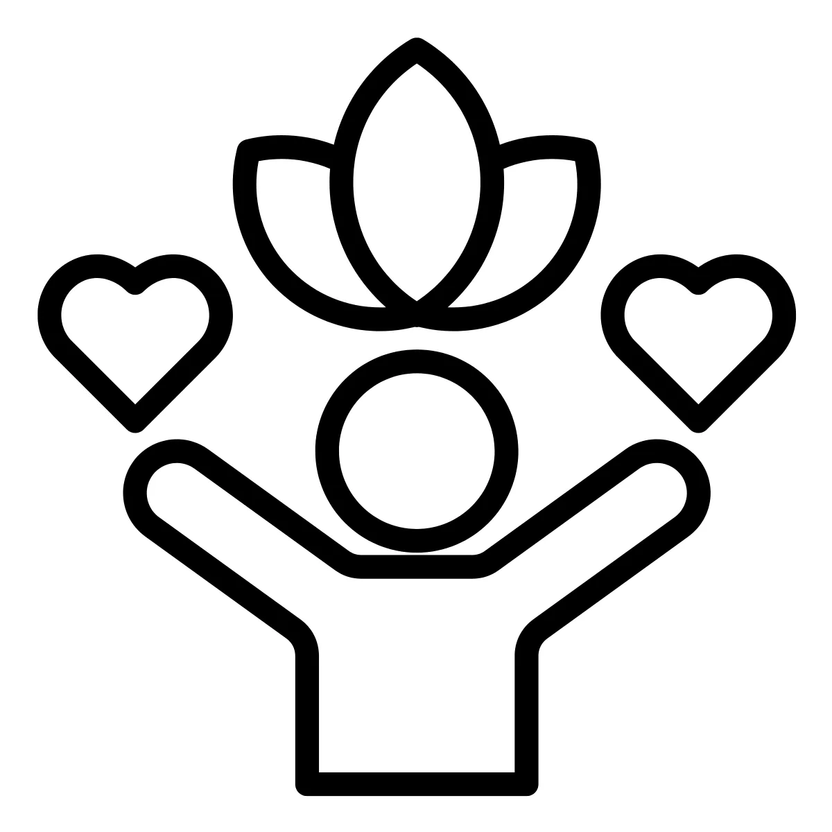 person icon demonstrating healthy boundaries with a heart in each hand and lotus flower above 