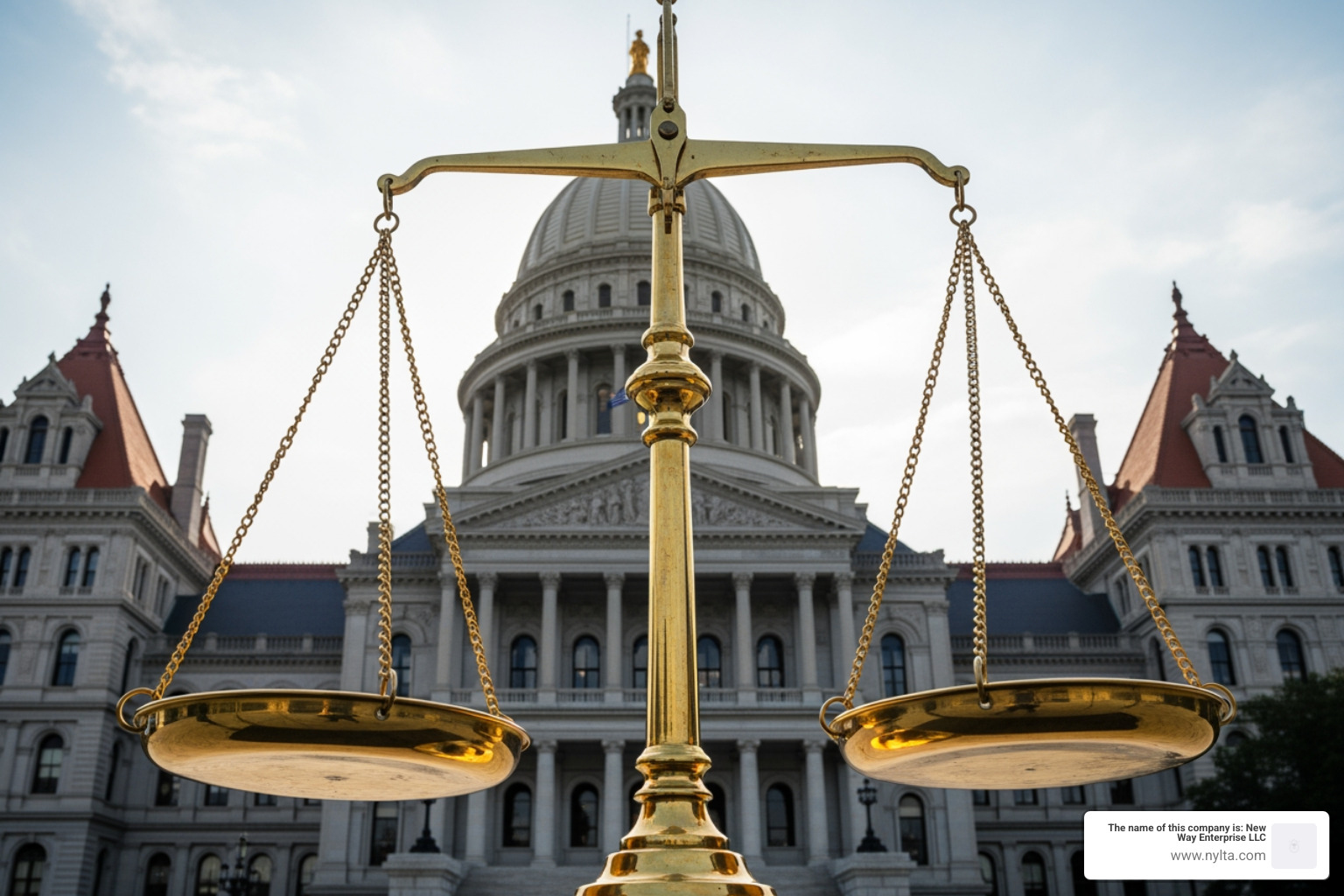 New York State Capitol building with legal scales - llc transparency act requirements