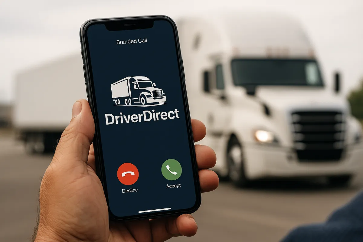 Fleet manager answering a branded outbound call with company ID visible