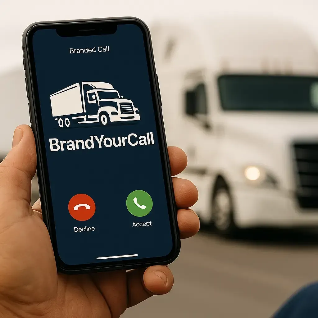 Fleet manager answering a branded outbound call with company ID visible