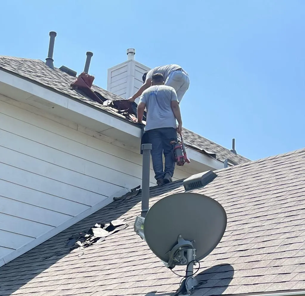 View from on the top of a newly shingled roof.