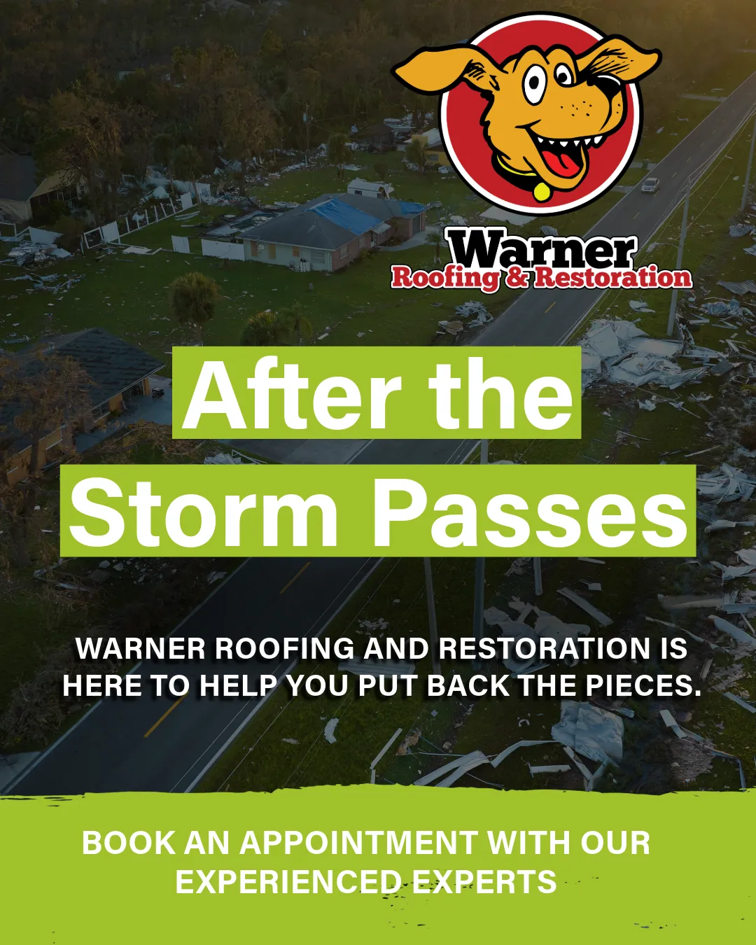 After the storm passes – Warner Roofing & Restoration is here to repair and restore your roof with expert care and reliability.