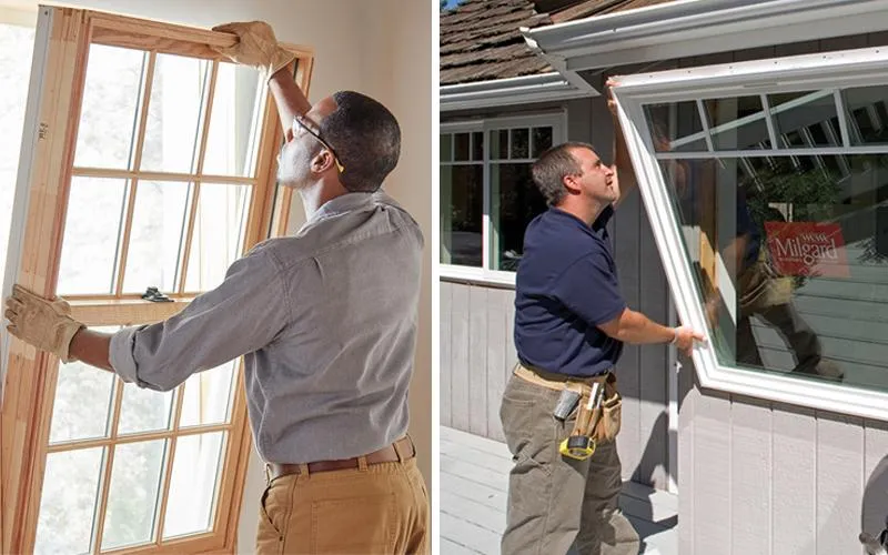 Professional window installation of Marvin, Sunrise, and Pella windows on residential home