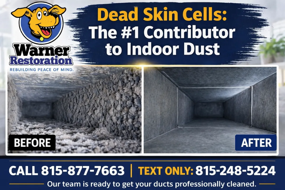 Before and after air duct cleaning showing dust and buildup removed, improving indoor air quality and airflow