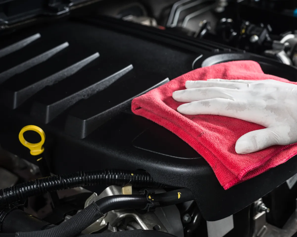Detailed engine bay after cleaning in Davis, CA by Vic’s Auto Detailing