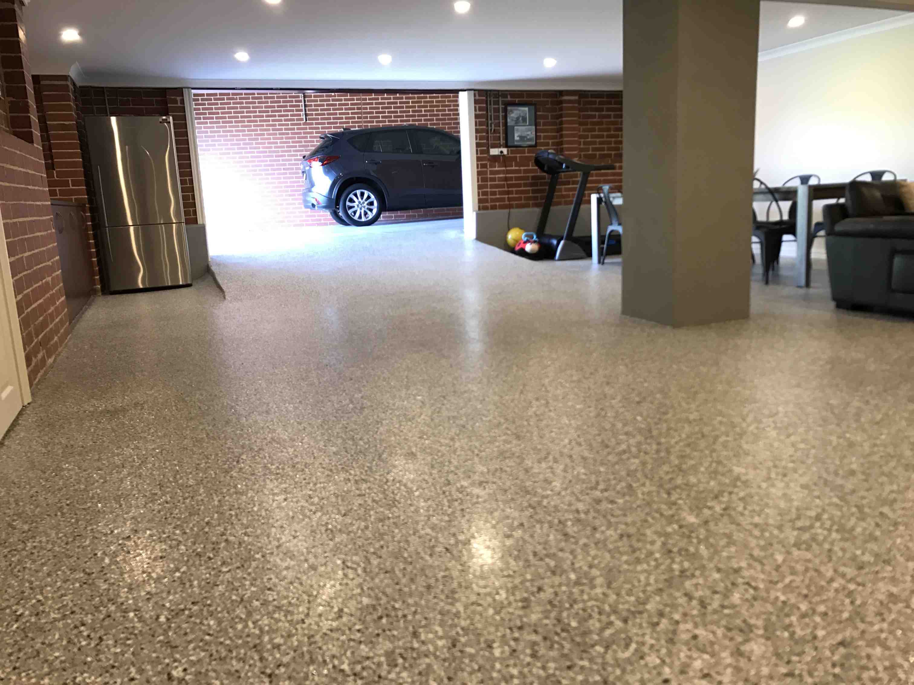 Epoxy flake floor in garage conversion