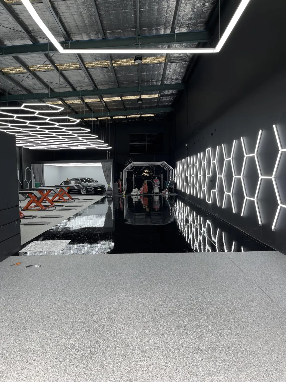 Onyx black metallic floor in showroom