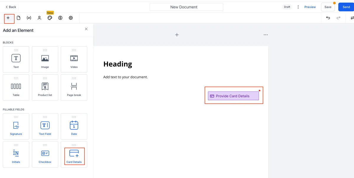 Documents & Contracts: Collect card details