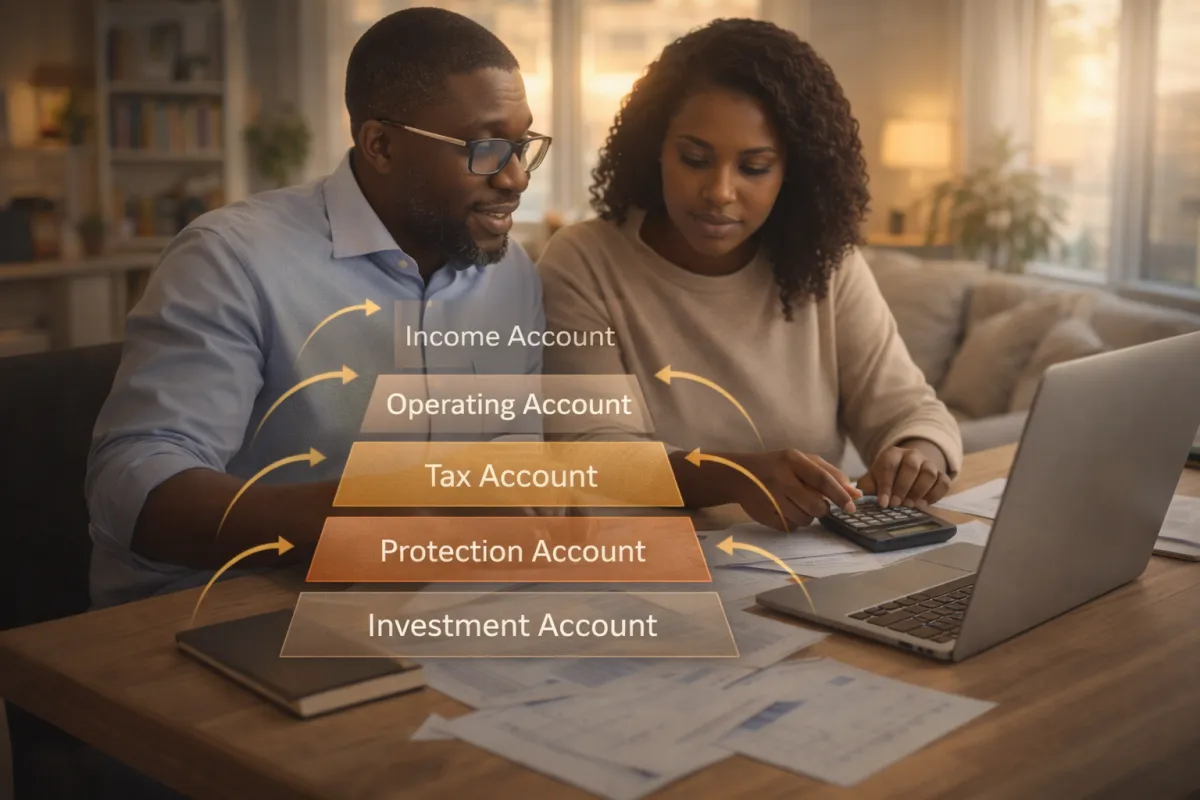 Couple looking at the 5 account system