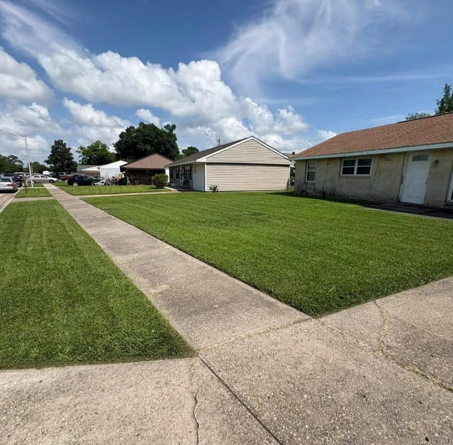 Avondale LA lawn showing sharp edging along driveway and walkway
