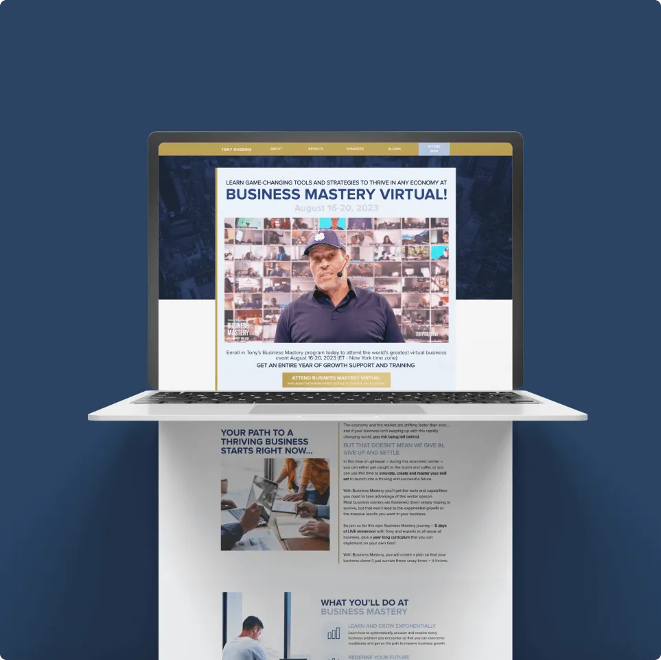 Info-product landing page mockup forb business coaching offer