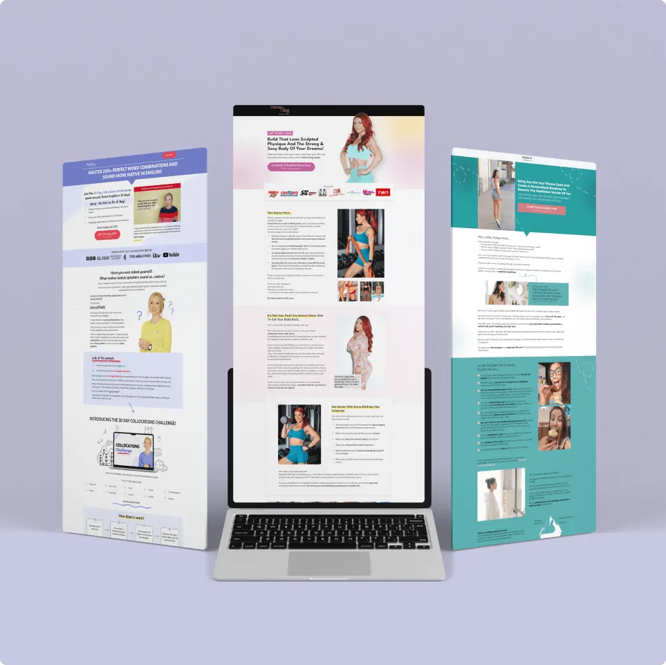 Info-product landing page mockup. 3 landing pages.