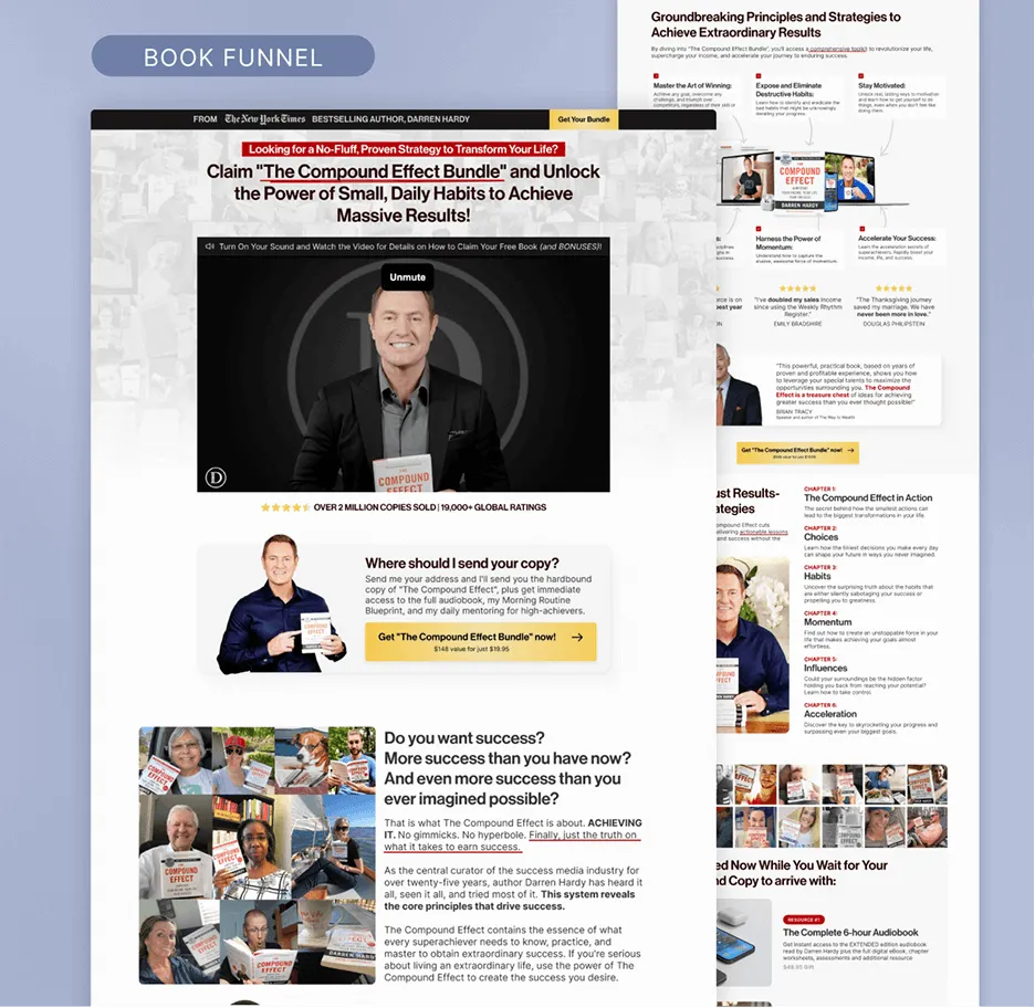 Info-product landing page mockup for book
