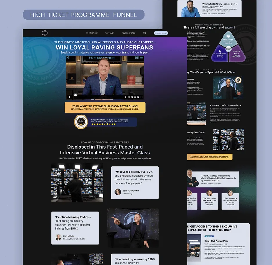 Info-product landing page mockup for business coaching programme