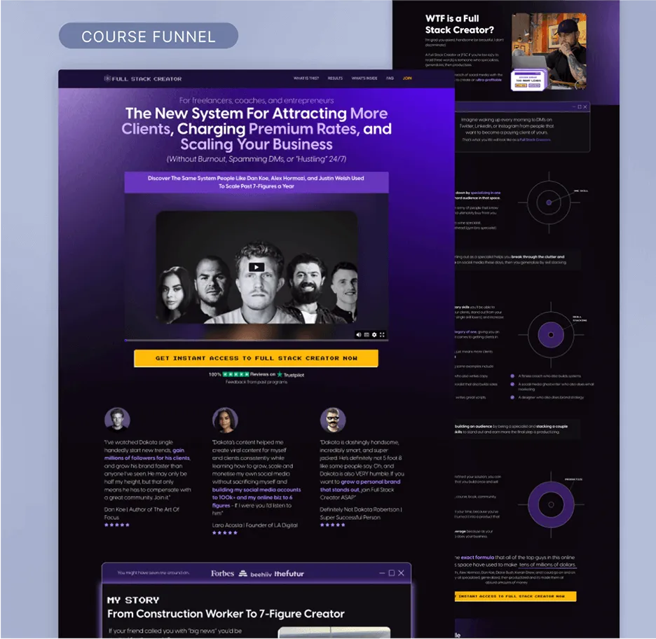 Info-product landing page mockup for paid ghostwriting community