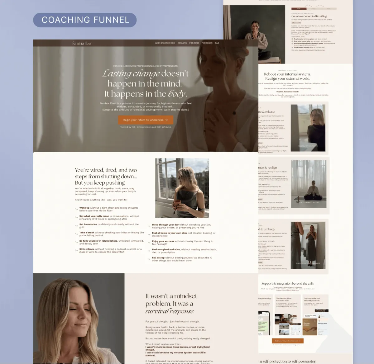 Info-product landing page mockup for business coaching programme
