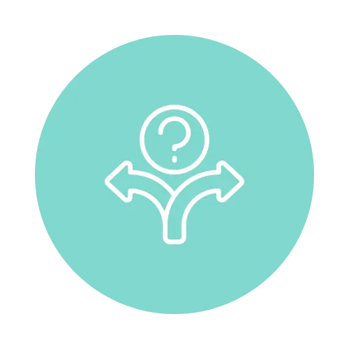 Two arrows going on opposite direction with question mark icon representing decision making
