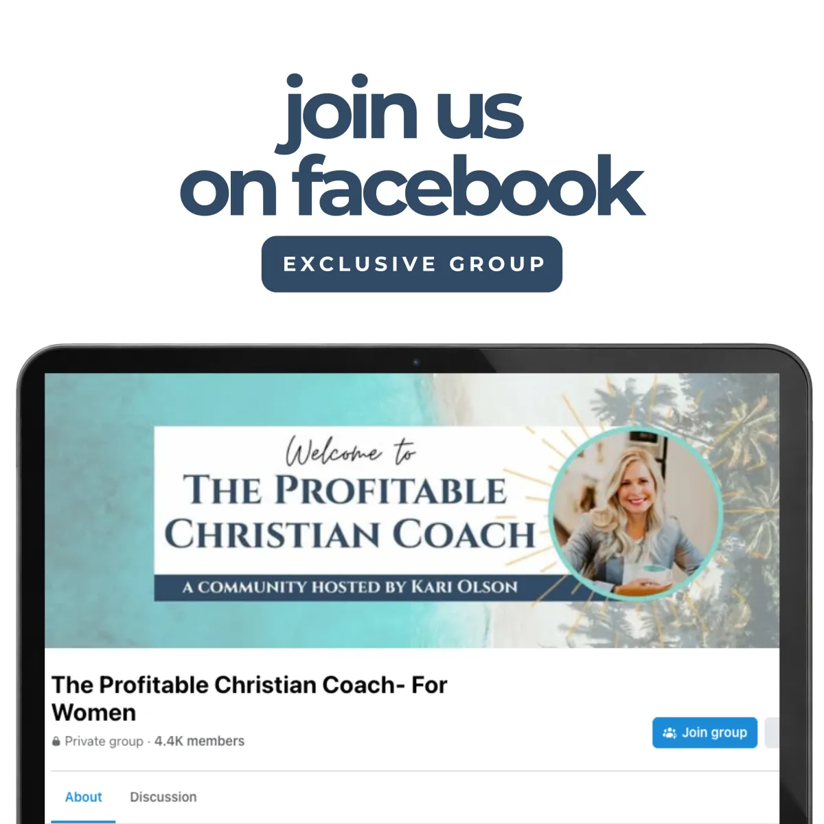 The Profitable Christian Coach Facebook group displayed on a laptop