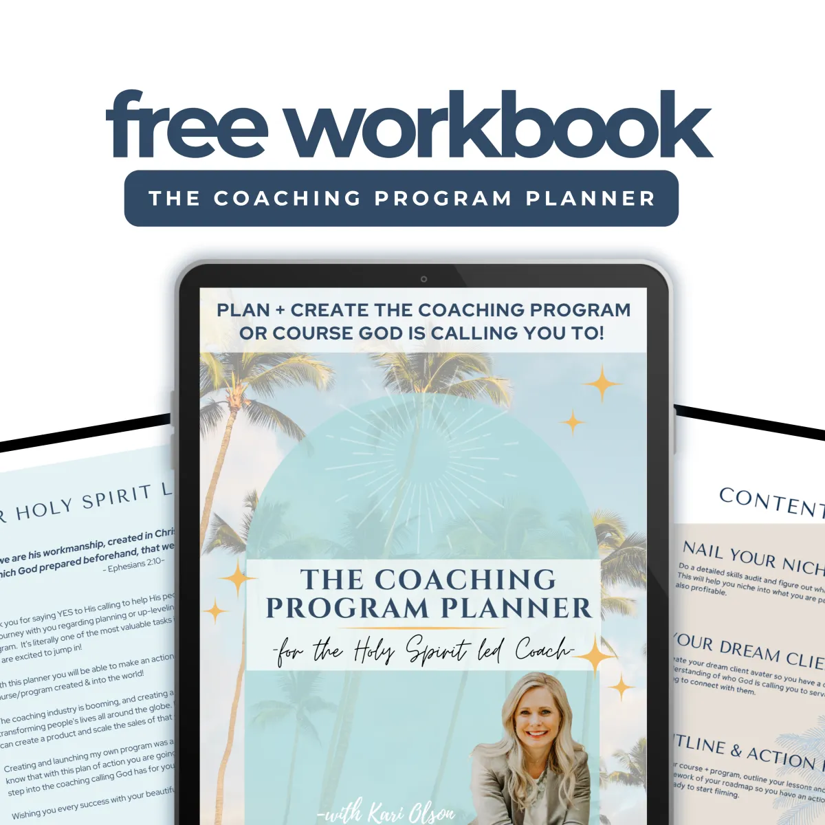 The Coaching Program Planner workbook displayed on a tablet with workbook pages