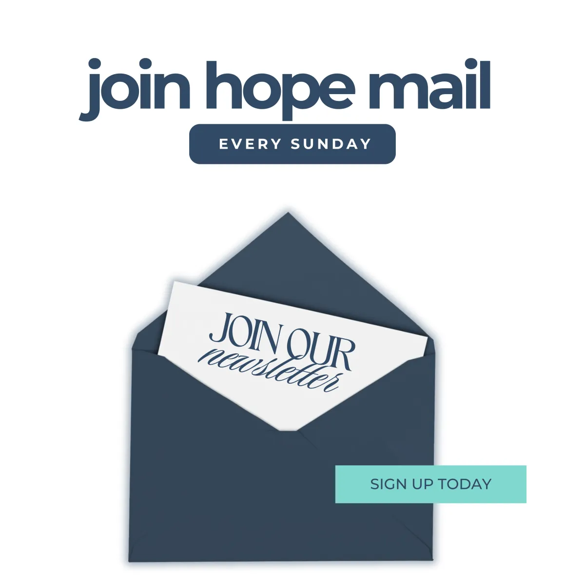 Hope Mail newsletter signup with envelope illustration