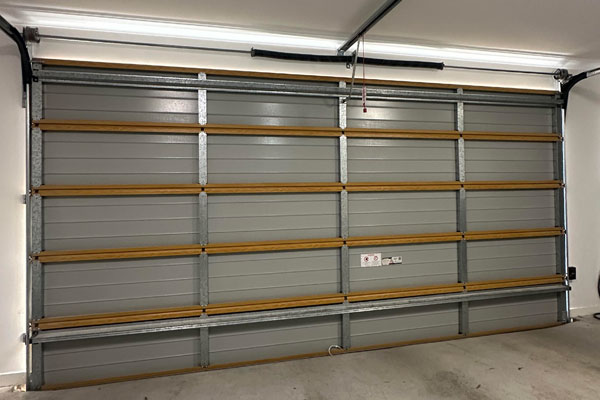 Bare garage door before insulation